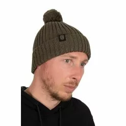 BEANIE MAN FOX MERINO BOBBLE HAT OLIVE